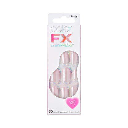 imPRESS Kiss colorFX Valentine's Day Press On Nails - Adorable Pink Short Oval, Up to 10-Day Hold, 30 Fake Nails with Prep Pad & File