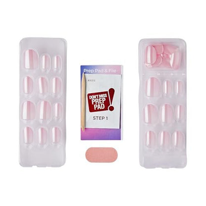 imPRESS Kiss colorFX Valentine's Day Press On Nails - Adorable Pink Short Oval, Up to 10-Day Hold, 30 Fake Nails with Prep Pad & File