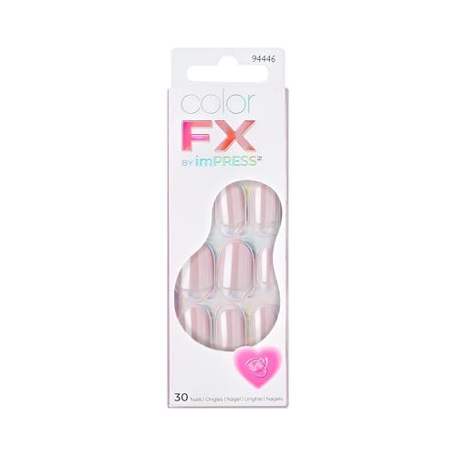 imPRESS Kiss colorFX Valentine's Day Press On Nails - Adorable Pink Short Oval, Up to 10-Day Hold, 30 Fake Nails with Prep Pad & File - görsel 1