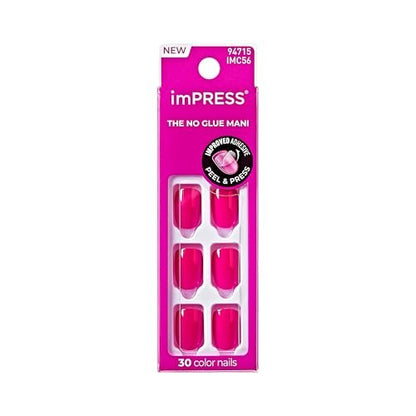 imPRESS Kiss Impress No Glue Mani Press On Nails - All Smiles Pink Short Squoval - 30 Nails + Prep Pad + Tools
