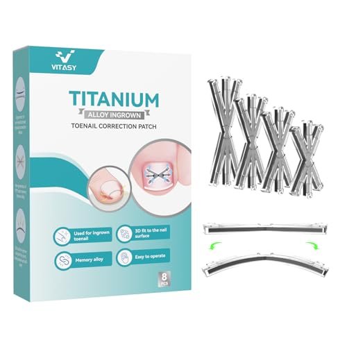 VITASY Ingrown Toenail Treatment Kit – Upgraded 6-Angle Shape Titanium Alloy Corrector with 4 Multi-Size Strips for Curved Toenail Quick Relief (8 Pieces, Silver) Avelisse