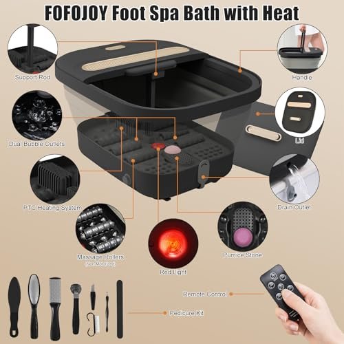 FOFOJÔY Collapsible Foot Spa Bath with Massager, Heat, and Bubble Jets – Temperature Control, Remote, Pumice Stone, Perfect Relaxation Gift Avelisse