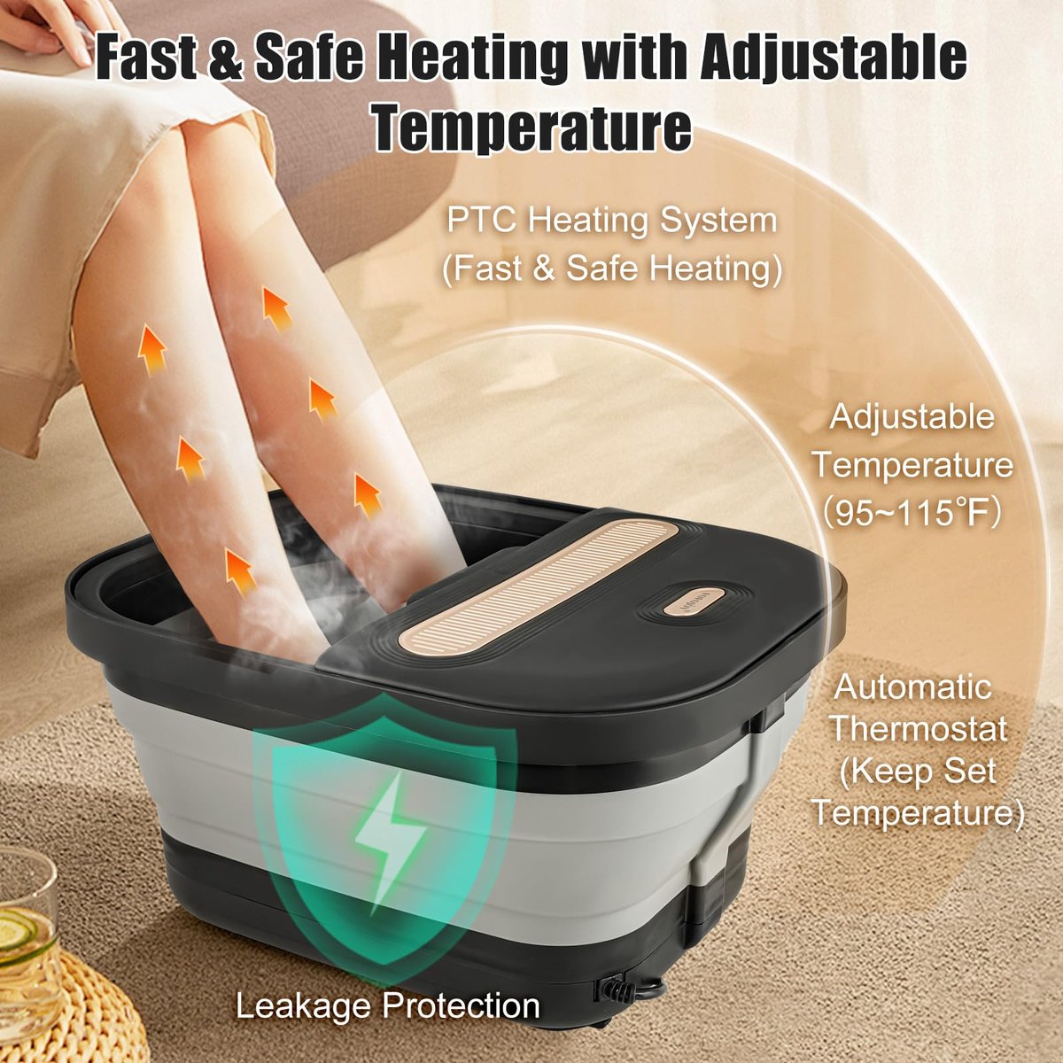 FOFOJÔY Collapsible Foot Spa Bath with Massager, Heat, and Bubble Jets – Temperature Control, Remote, Pumice Stone, Perfect Relaxation Gift Avelisse