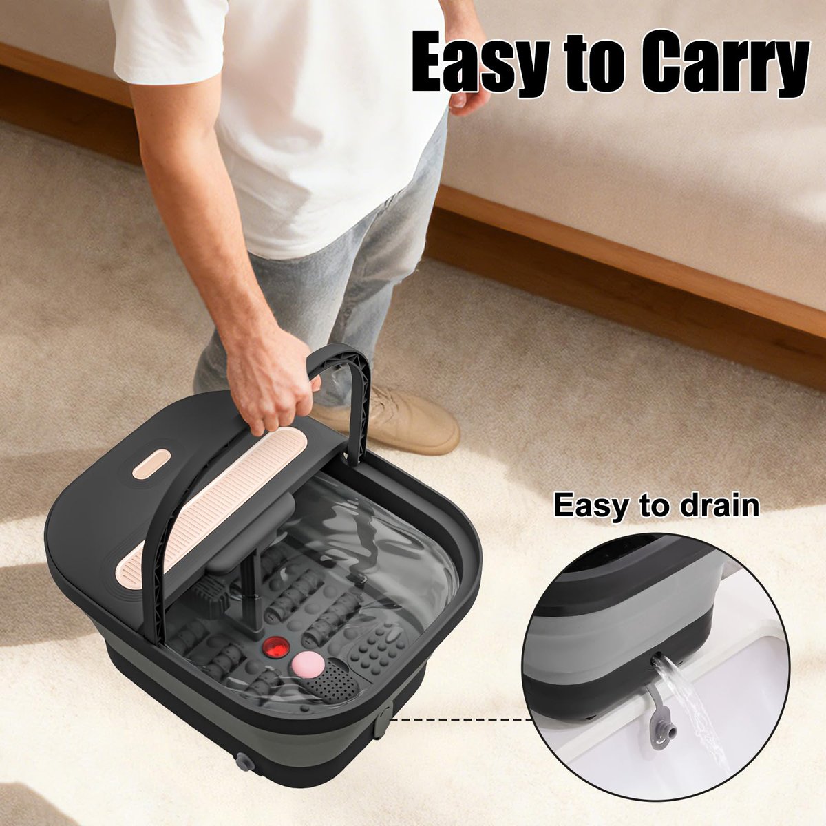 FOFOJÔY Collapsible Foot Spa Bath with Massager, Heat, and Bubble Jets – Temperature Control, Remote, Pumice Stone, Perfect Relaxation Gift Avelisse