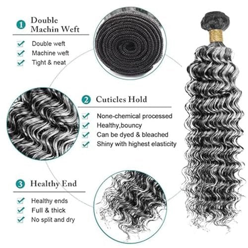 Bafamiya Highlight Grey Human Hair Bundles Deep Wave 20 22 24 Inch P1B/Grey Bundles Human Hair 3 Bundle 300g Total Unprocessed Brazilian Virgin Hair for Black Women - görsel 4