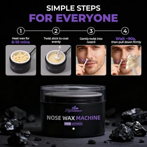 Lifestance Nose Hair Wax Kit - 120g Mini Wax Pot with USB-C Fast Heating, Smart Temp Control, 48 Sticks, Painless Ear Hair Removal for Men & Women - Travel-Friendly Avelisse
