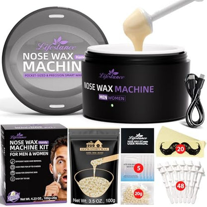 Lifestance Nose Hair Wax Kit - 120g Mini Wax Pot with USB-C Fast Heating, Smart Temp Control, 48 Sticks, Painless Ear Hair Removal for Men & Women - Travel-Friendly Avelisse