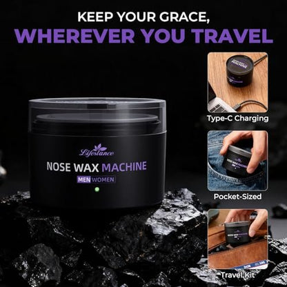 Lifestance Nose Hair Wax Kit - 120g Mini Wax Pot with USB-C Fast Heating, Smart Temp Control, 48 Sticks, Painless Ear Hair Removal for Men & Women - Travel-Friendly Avelisse