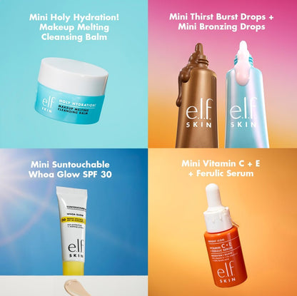e.l.f. SKIN Best & Obsessed Skincare Kit – Travel-Size Makeup Remover, Sunscreen & Brightening Serums for Glowy Skin, Vegan & Cruelty-Free