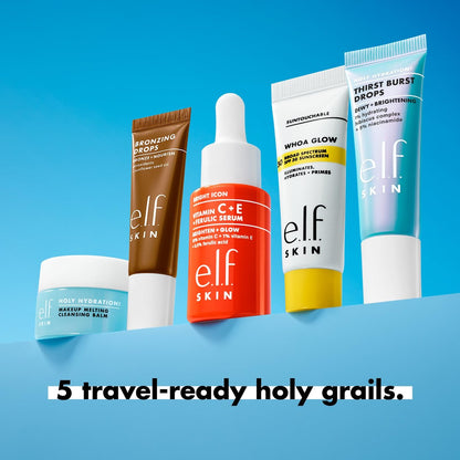 e.l.f. SKIN Best & Obsessed Skincare Kit – Travel-Size Makeup Remover, Sunscreen & Brightening Serums for Glowy Skin, Vegan & Cruelty-Free
