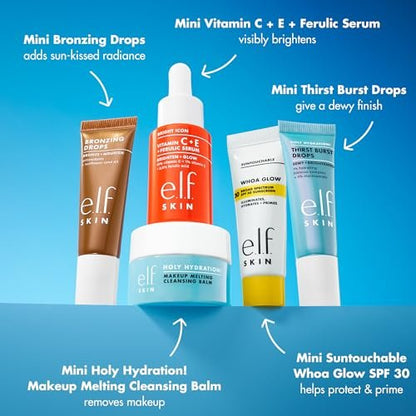 e.l.f. SKIN Best & Obsessed Skincare Kit – Travel-Size Makeup Remover, Sunscreen & Brightening Serums for Glowy Skin, Vegan & Cruelty-Free