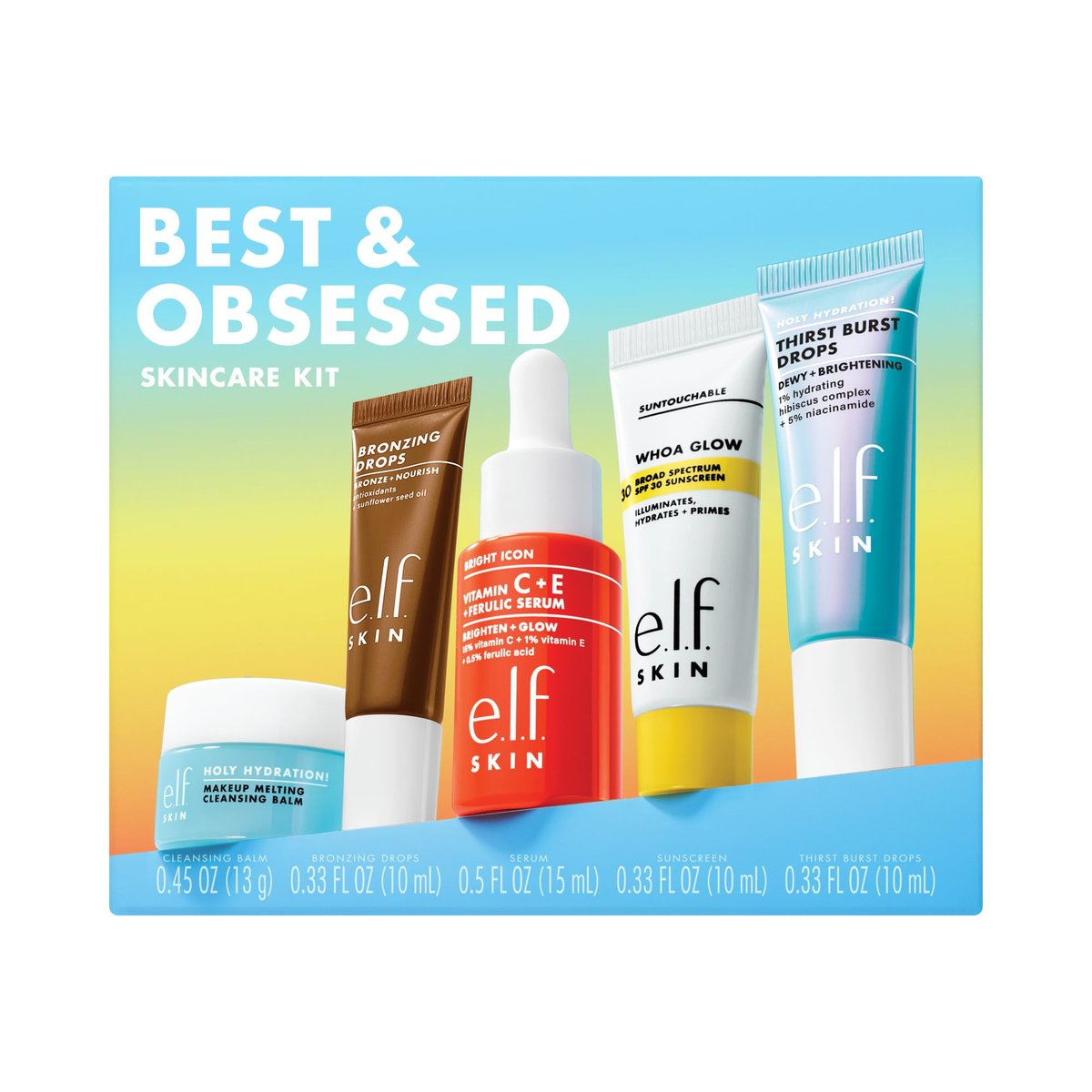 e.l.f. SKIN Best & Obsessed Skincare Kit – Travel-Size Makeup Remover, Sunscreen & Brightening Serums for Glowy Skin, Vegan & Cruelty-Free - görsel 1