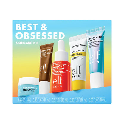 e.l.f. SKIN Best & Obsessed Skincare Kit – Travel-Size Makeup Remover, Sunscreen & Brightening Serums for Glowy Skin, Vegan & Cruelty-Free