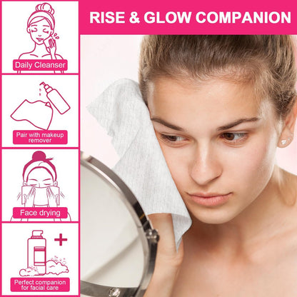 FACEMADE 60 Count Disposable Face Towels – 100% USDA Biobased Cotton Face Towelettes for Makeup Removal & Gentle Cleansing, Super Soft Thick Dry Wipes