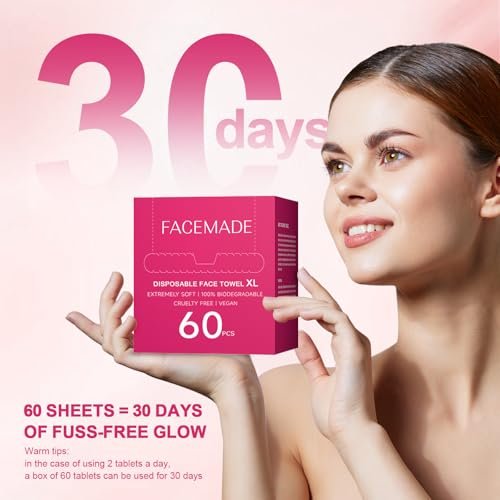 FACEMADE 60 Count Disposable Face Towels – 100% USDA Biobased Cotton Face Towelettes for Makeup Removal & Gentle Cleansing, Super Soft Thick Dry Wipes - görsel 16
