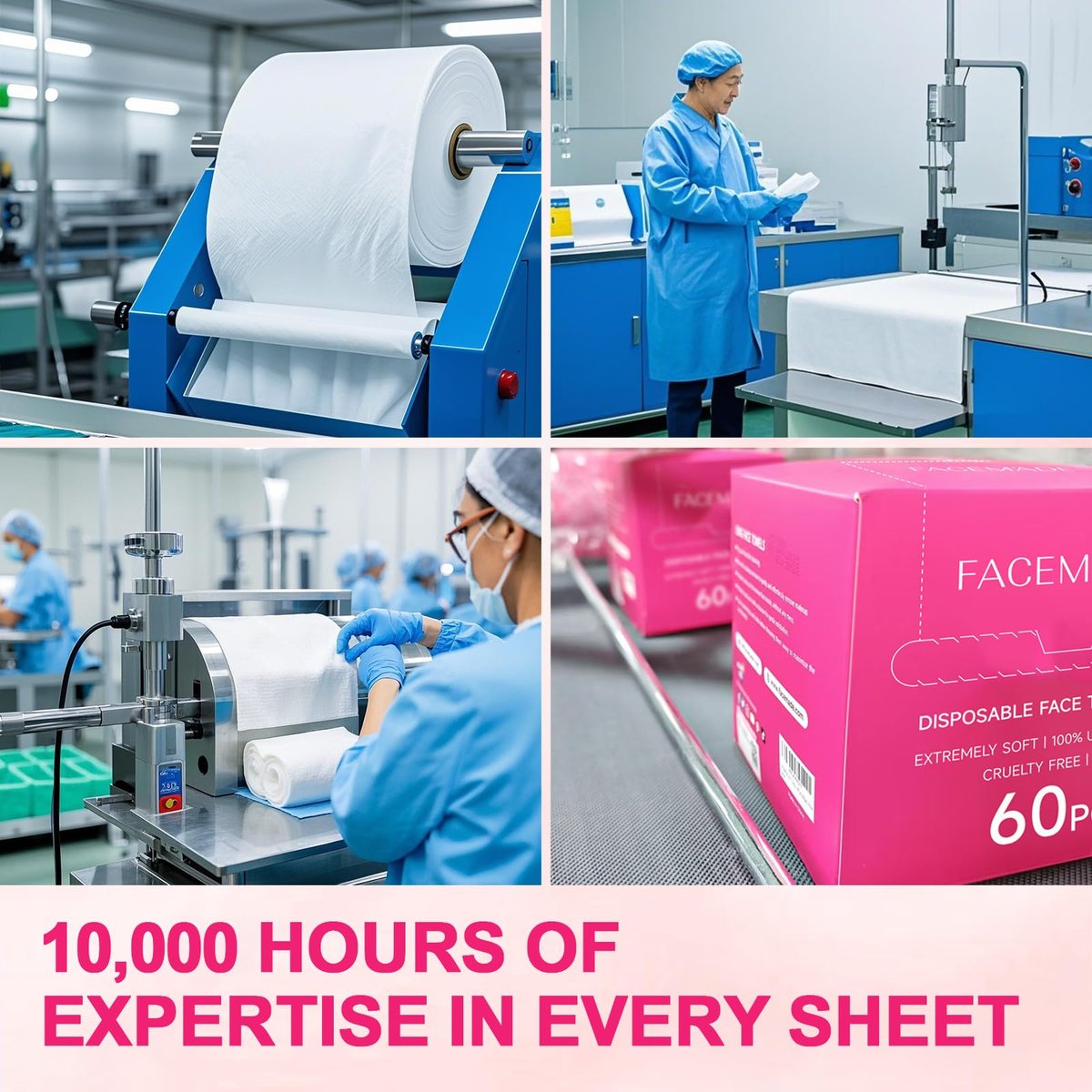 FACEMADE 60 Count Disposable Face Towels – 100% USDA Biobased Cotton Face Towelettes for Makeup Removal & Gentle Cleansing, Super Soft Thick Dry Wipes - görsel 13