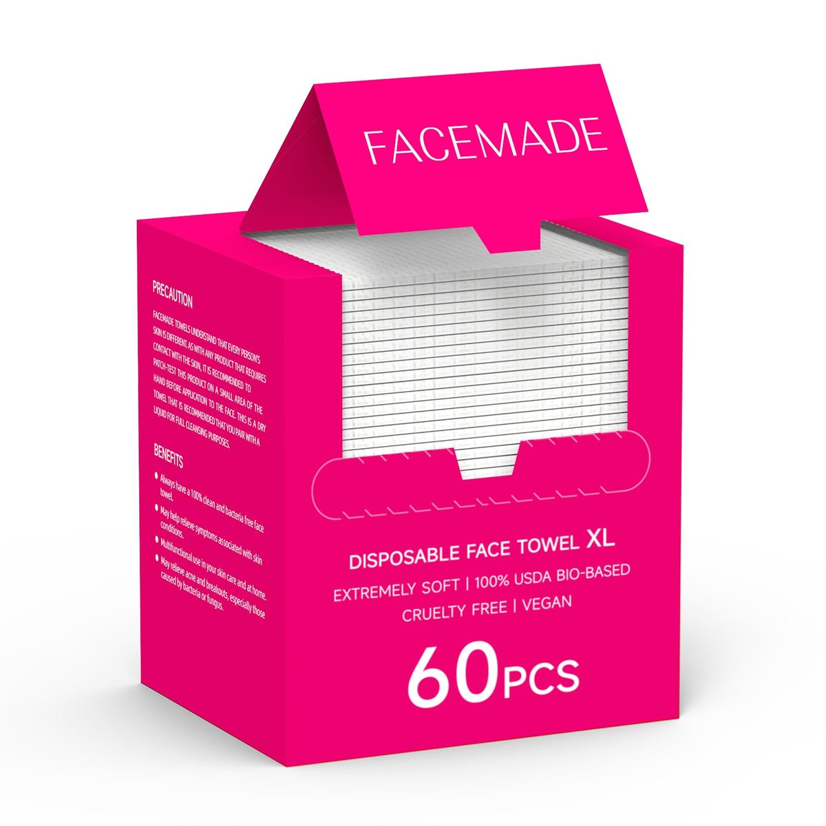 FACEMADE 60 Count Disposable Face Towels – 100% USDA Biobased Cotton Face Towelettes for Makeup Removal & Gentle Cleansing, Super Soft Thick Dry Wipes - görsel 1