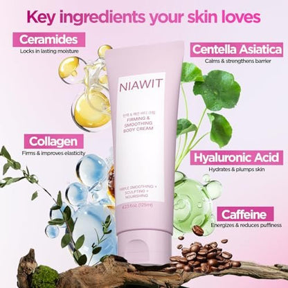 NIAWIT Firming Smoothing Body Cream – Visible Lifting & Tightening for Belly, Thighs, Butt | Helps Reduce Cellulite & Sagging Skin, Body Sculpting Moisturizer for Daily Body Care Routine | 4.23 fl.oz Avelisse