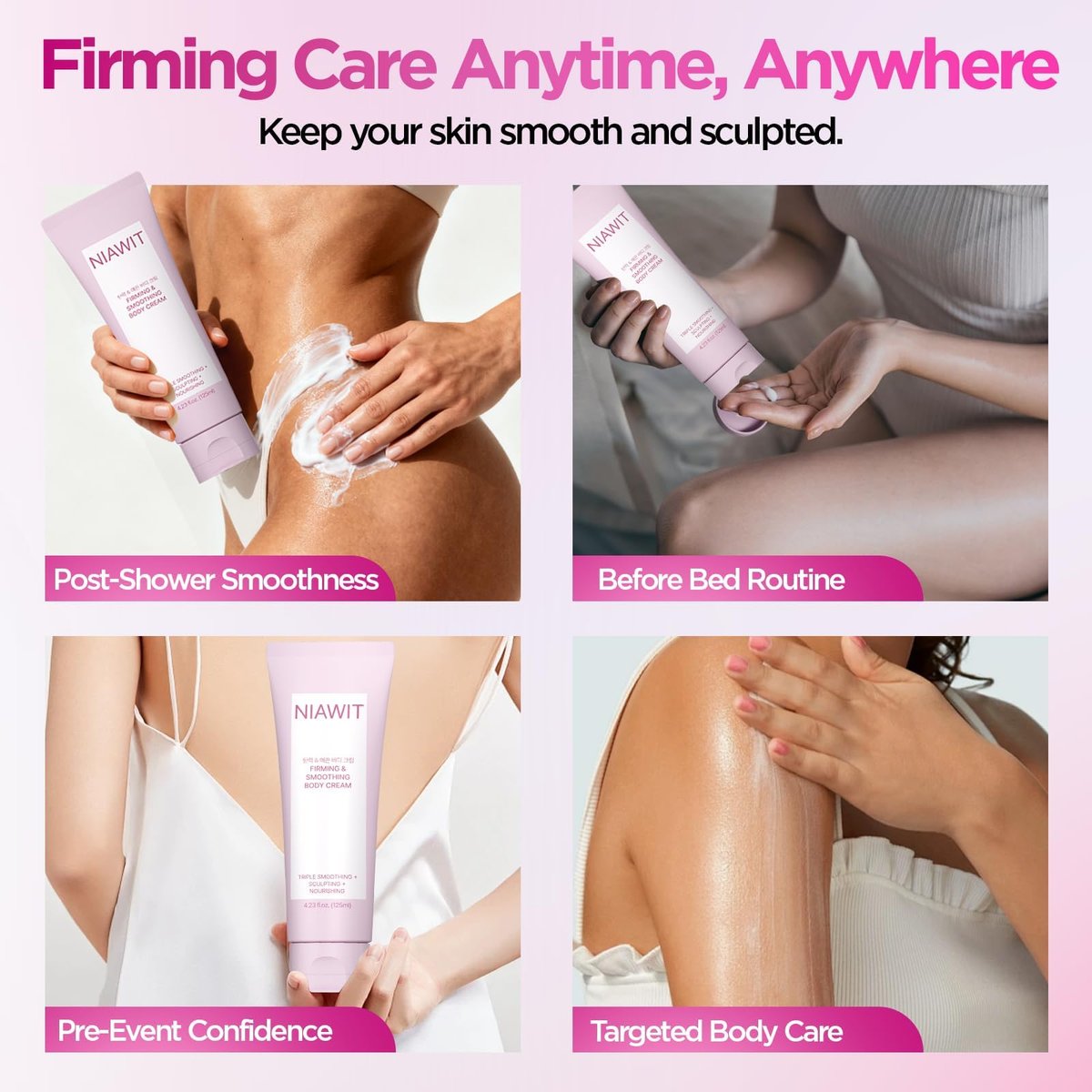 NIAWIT Firming Smoothing Body Cream – Visible Lifting & Tightening for Belly, Thighs, Butt | Helps Reduce Cellulite & Sagging Skin, Body Sculpting Moisturizer for Daily Body Care Routine | 4.23 fl.oz Avelisse