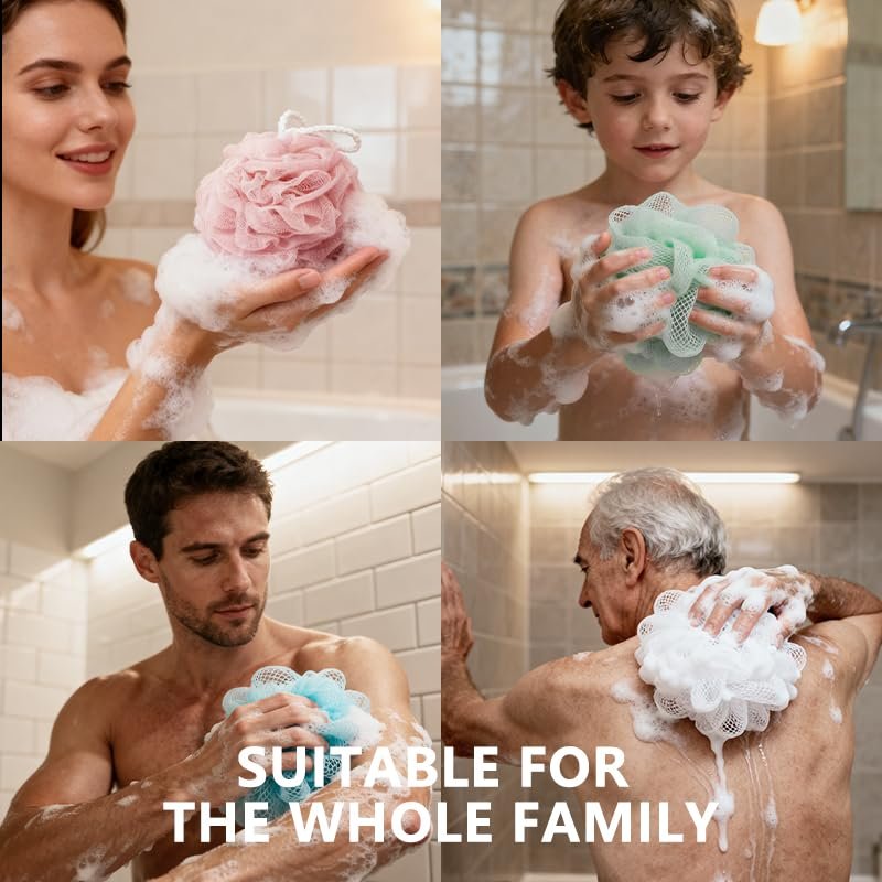 4-Pack Exfoliating Shower Loofah Sponge – Mesh Body Scrubber for Men & Women - görsel 6