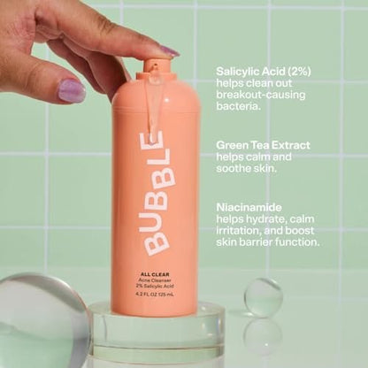 Bubble Skincare All Clear Anti-Breakout Foaming Face Wash – 2% Salicylic Acid Cleanser for Acne-Prone Skin, Gentle Facial Cleanser for Oily, Combination & Sensitive Skin (4.2 Fl Oz) Avelisse
