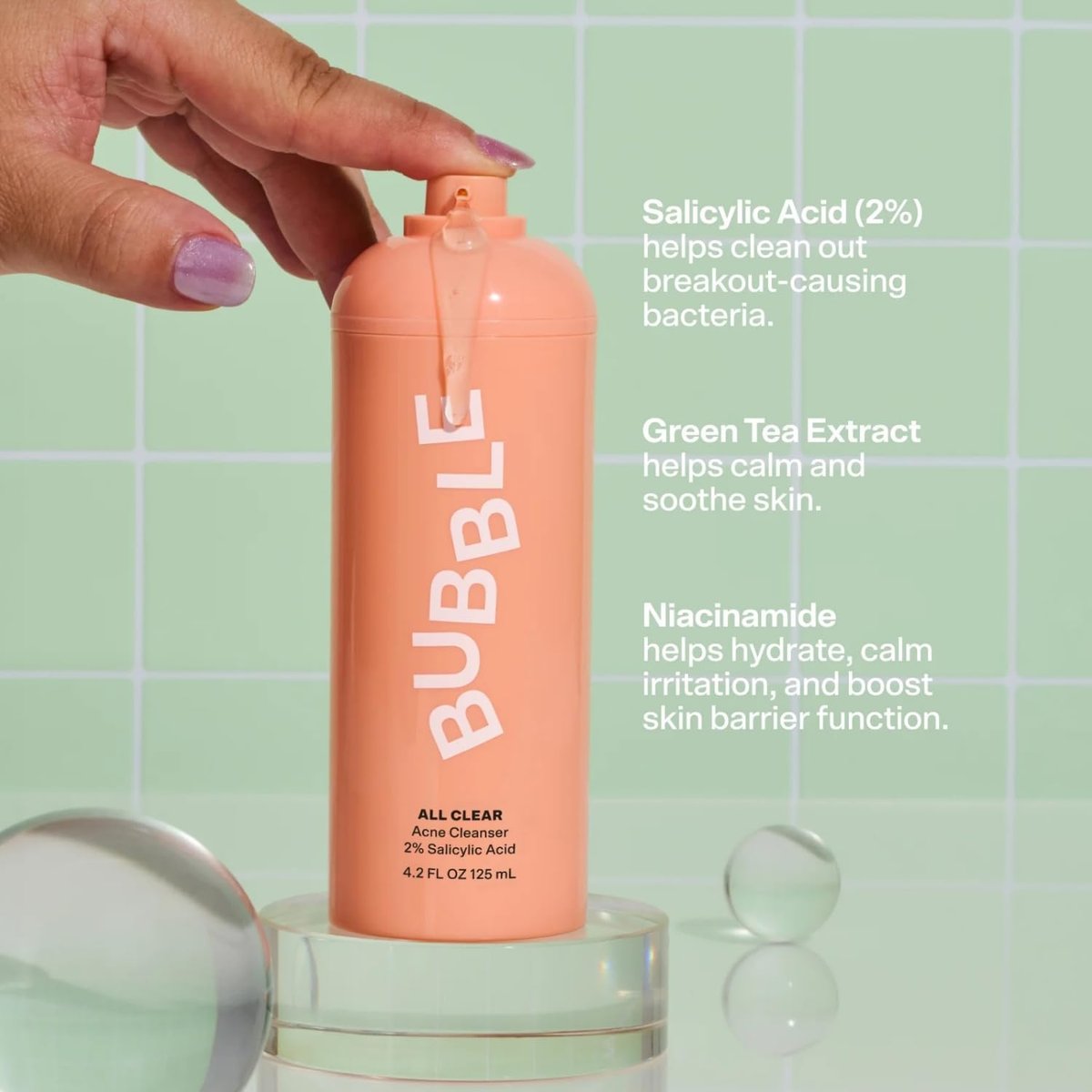 Bubble Skincare All Clear Anti-Breakout Foaming Face Wash – 2% Salicylic Acid Cleanser for Acne-Prone Skin, Gentle Facial Cleanser for Oily, Combination & Sensitive Skin (4.2 Fl Oz) Avelisse