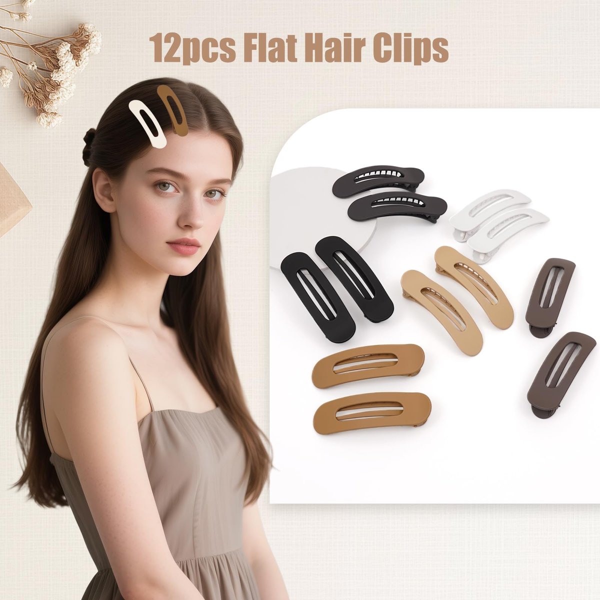 Maeups Flat Hair Clips for Women - 12 Pack Matte Non-Slip Flat Claw Clips for Thin Hair, 6 Colors Daily Use Comfort Clips - görsel 3
