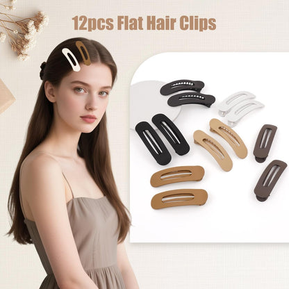 Maeups Flat Hair Clips for Women - 12 Pack Matte Non-Slip Flat Claw Clips for Thin Hair, 6 Colors Daily Use Comfort Clips