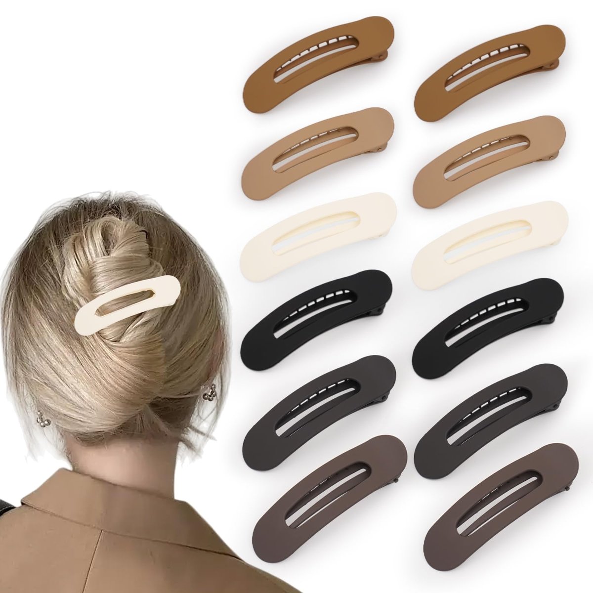 Maeups Flat Hair Clips for Women - 12 Pack Matte Non-Slip Flat Claw Clips for Thin Hair, 6 Colors Daily Use Comfort Clips - görsel 1