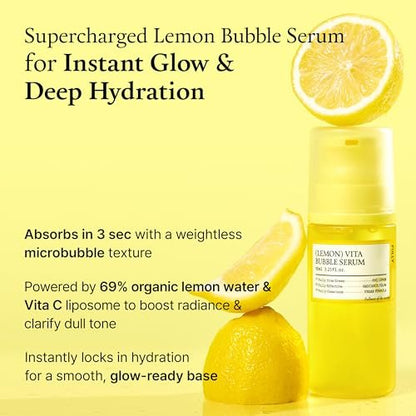 FULLY Lemon Vita Bubble Facial Serum – 69% Organic Jeju Lemon Water & Vitamin C, Instant Glow & Hydration, Niacinamide + Glutathione for Radiance & Tone Refining, Vegan Korean Skincare, 3.21 fl.oz