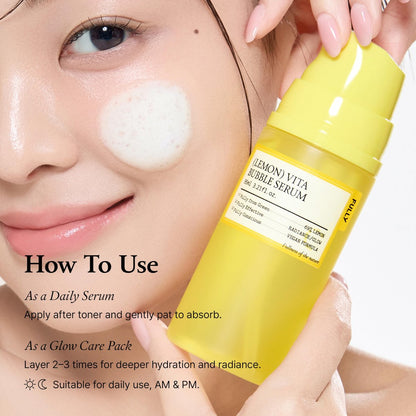 FULLY Lemon Vita Bubble Facial Serum – 69% Organic Jeju Lemon Water & Vitamin C, Instant Glow & Hydration, Niacinamide + Glutathione for Radiance & Tone Refining, Vegan Korean Skincare, 3.21 fl.oz