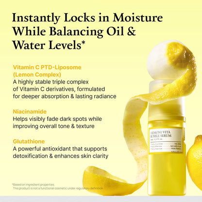 FULLY Lemon Vita Bubble Facial Serum – 69% Organic Jeju Lemon Water & Vitamin C, Instant Glow & Hydration, Niacinamide + Glutathione for Radiance & Tone Refining, Vegan Korean Skincare, 3.21 fl.oz