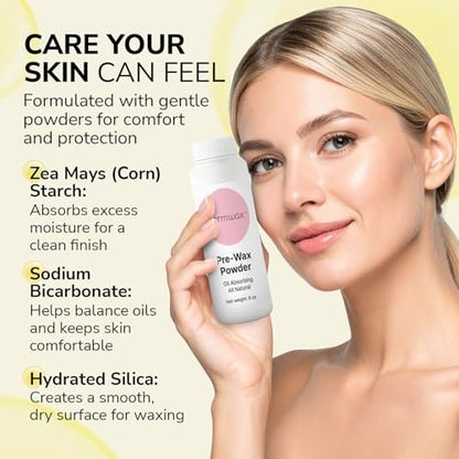 Dermwax Pre Wax Powder 8 oz – Talc Free, Fragrance-Free & Aluminum-Free – Absorbs Oils & Moisture to Prepare Skin for Smooth Waxing