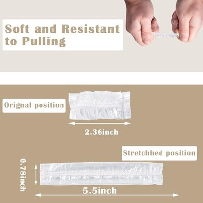 200 Pack Disposable Waterproof Ear Covers for Shower & Hair Dye – Clear Plastic Ear Caps with Soft Elastic, One Size for Adults, with Drawstring Storage Pouch for Neat, Travel-Ready Carry Avelisse