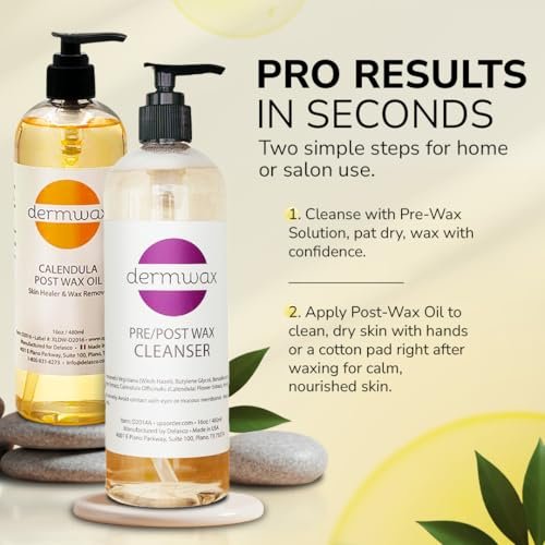 Dermwax Pre and Post Wax Care Kit – Complete Prep & Aftercare Set with Cleanser and Calendula Oil – Paraben-Free, Gentle Formulas for Smooth Skin (16 Fl Oz, Pack of 2) Avelisse