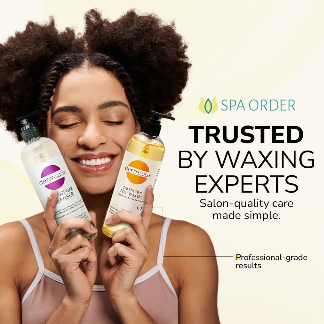 Dermwax Pre and Post Wax Care Kit – Complete Prep & Aftercare Set with Cleanser and Calendula Oil – Paraben-Free, Gentle Formulas for Smooth Skin (16 Fl Oz, Pack of 2) Avelisse