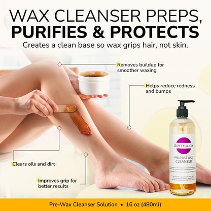 Dermwax Pre and Post Wax Care Kit – Complete Prep & Aftercare Set with Cleanser and Calendula Oil – Paraben-Free, Gentle Formulas for Smooth Skin (16 Fl Oz, Pack of 2) Avelisse