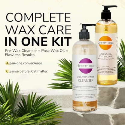 Dermwax Pre and Post Wax Care Kit – Complete Prep & Aftercare Set with Cleanser and Calendula Oil – Paraben-Free, Gentle Formulas for Smooth Skin (16 Fl Oz, Pack of 2) Avelisse