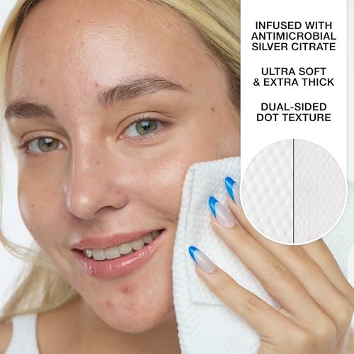 PEACE OUT Silver Shield Face Towels – Disposable Facial Towels for Sensitive Skin, Silver Citrate Infused, Dual Sided, Super Absorbent, Biodegradable, 30 Count Avelisse