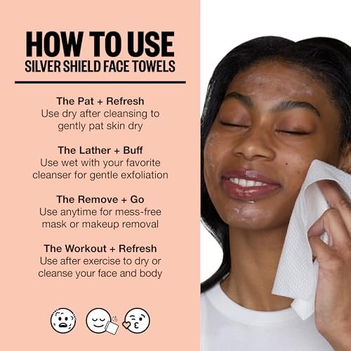 PEACE OUT Silver Shield Face Towels – Disposable Facial Towels for Sensitive Skin, Silver Citrate Infused, Dual Sided, Super Absorbent, Biodegradable, 30 Count Avelisse