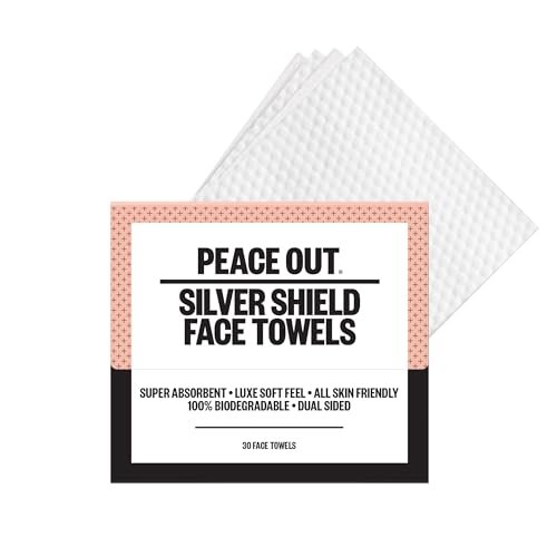 PEACE OUT Silver Shield Face Towels – Disposable Facial Towels for Sensitive Skin, Silver Citrate Infused, Dual Sided, Super Absorbent, Biodegradable, 30 Count Avelisse
