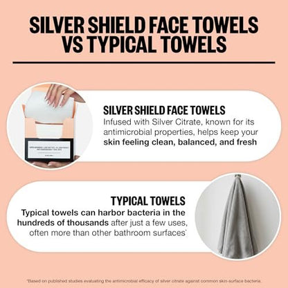 PEACE OUT Silver Shield Face Towels – Disposable Facial Towels for Sensitive Skin, Silver Citrate Infused, Dual Sided, Super Absorbent, Biodegradable, 30 Count Avelisse