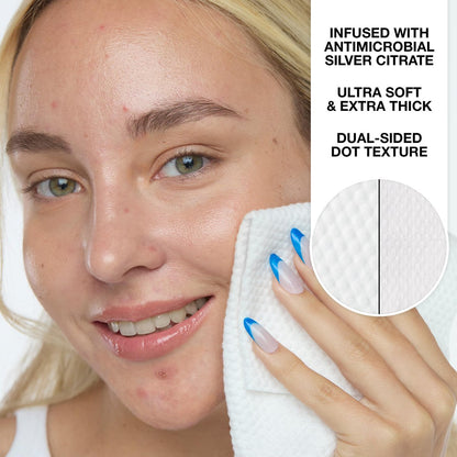 PEACE OUT Silver Shield Face Towels – Disposable Facial Towels for Sensitive Skin, Silver Citrate Infused, Dual Sided, Super Absorbent, Biodegradable, 30 Count Avelisse