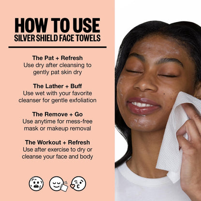 PEACE OUT Silver Shield Face Towels – Disposable Facial Towels for Sensitive Skin, Silver Citrate Infused, Dual Sided, Super Absorbent, Biodegradable, 30 Count Avelisse