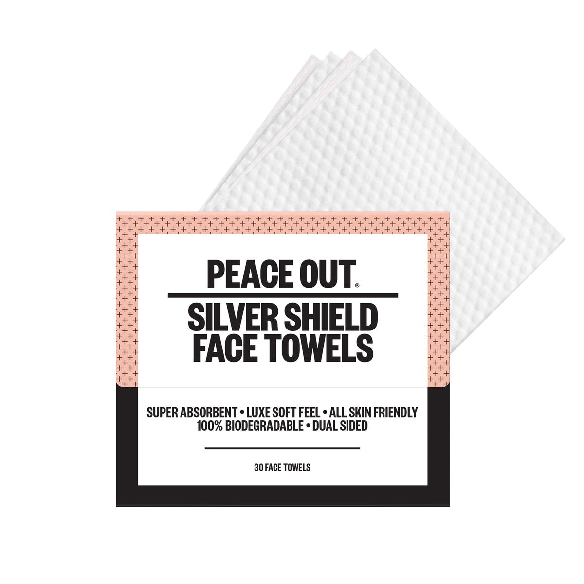 PEACE OUT Silver Shield Face Towels – Disposable Facial Towels for Sensitive Skin, Silver Citrate Infused, Dual Sided, Super Absorbent, Biodegradable, 30 Count Avelisse