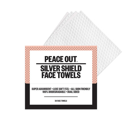 PEACE OUT Silver Shield Face Towels – Disposable Facial Towels for Sensitive Skin, Silver Citrate Infused, Dual Sided, Super Absorbent, Biodegradable, 30 Count Avelisse