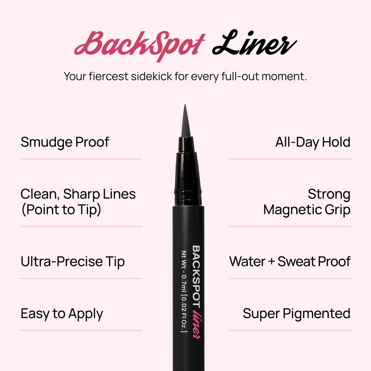Full Out Glam BackSpot Liner Magnetic Eyeliner - Ultra Strong All-Day Hold for Magnetic Eyelashes, Water & Sweat Proof, Easy to Apply Ultra-Precise Tip, Black, 1 Pen Avelisse