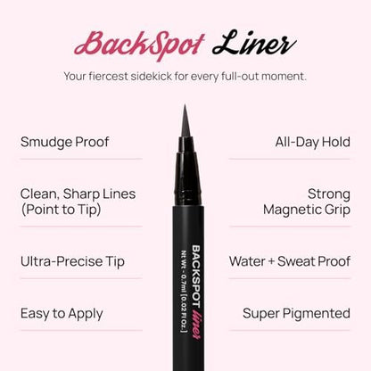 Full Out Glam BackSpot Liner Magnetic Eyeliner - Ultra Strong All-Day Hold for Magnetic Eyelashes, Water & Sweat Proof, Easy to Apply Ultra-Precise Tip, Black, 1 Pen Avelisse