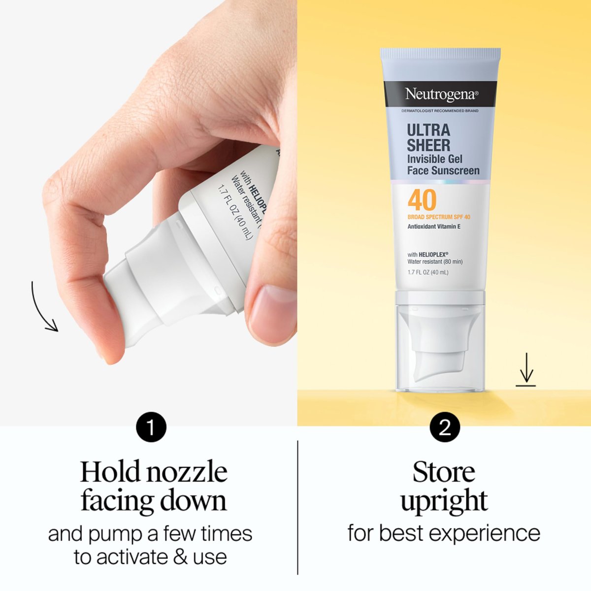 Neutrogena Ultra Sheer Invisible Gel Face Sunscreen SPF 40, Facial Sunscreen & Moisturizer, Vitamin E, Matte Finish, Makeup Primer, Travel Size, 80 Minutes Water-Resistant, 1.7 oz Avelisse