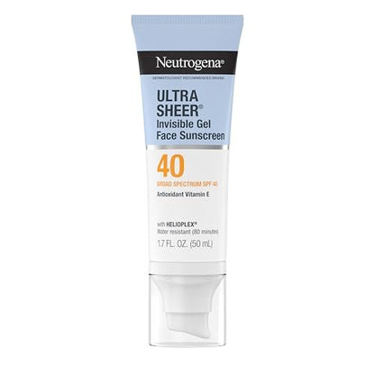 Neutrogena Ultra Sheer Invisible Gel Face Sunscreen SPF 40, Facial Sunscreen & Moisturizer, Vitamin E, Matte Finish, Makeup Primer, Travel Size, 80 Minutes Water-Resistant, 1.7 oz Avelisse